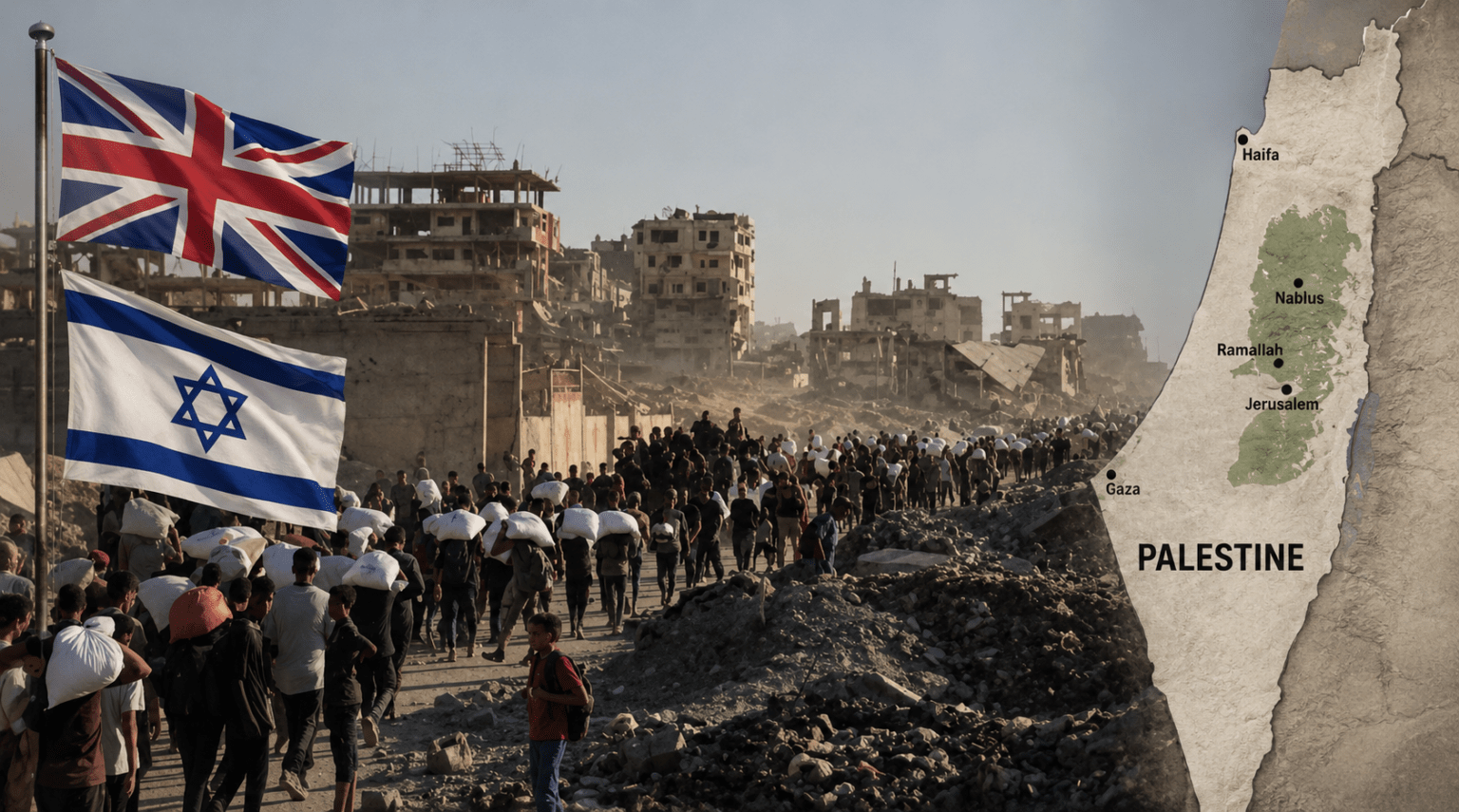 The UK began the destruction of Palestine in 1948 and supports Israel while they annex Gaza and the West Bank